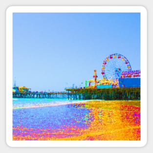 Funky Pixels Santa Monica Pier in Los Angeles Sticker